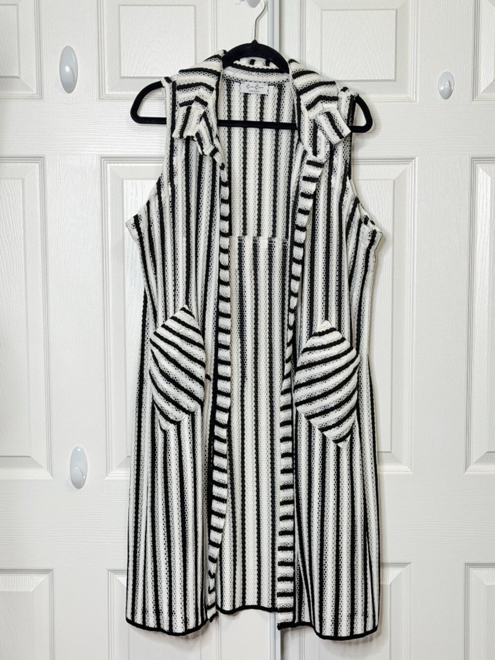 Black & White Striped Netted Duster Vest- Women's M/L